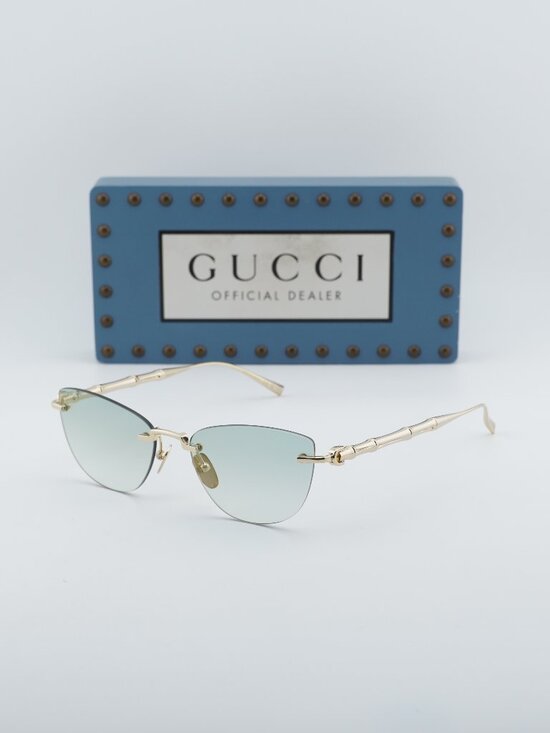 Gucci GG2063S 003 Cat Eye Sunglasses - Shiny Endura Gold/Green Gradient Mirror main image 6